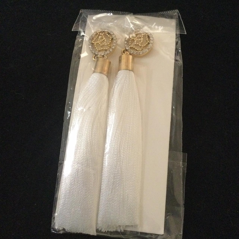 Rhinestone White Tassel Earrings